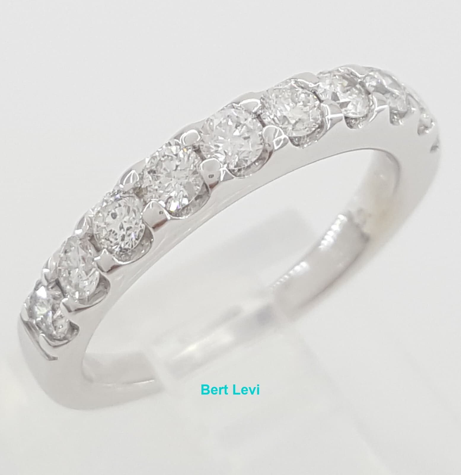 Half Circle Round Diamond Shared Prong Wedding Band 0.6 ct 14k White Gold 3.2 mm