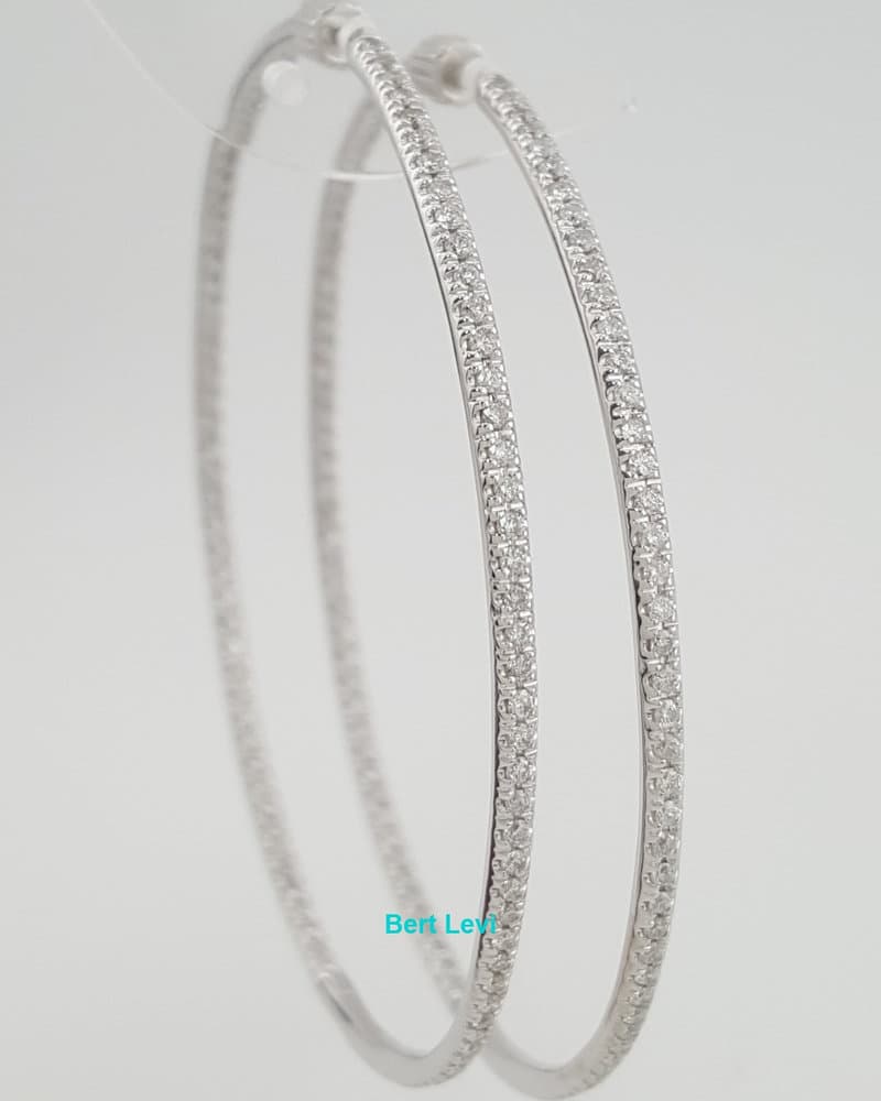 Inside Out Hoop Diamond Earrings 2 ct 14k White Gold 2.45" 14.7 Grams Rtl $6K