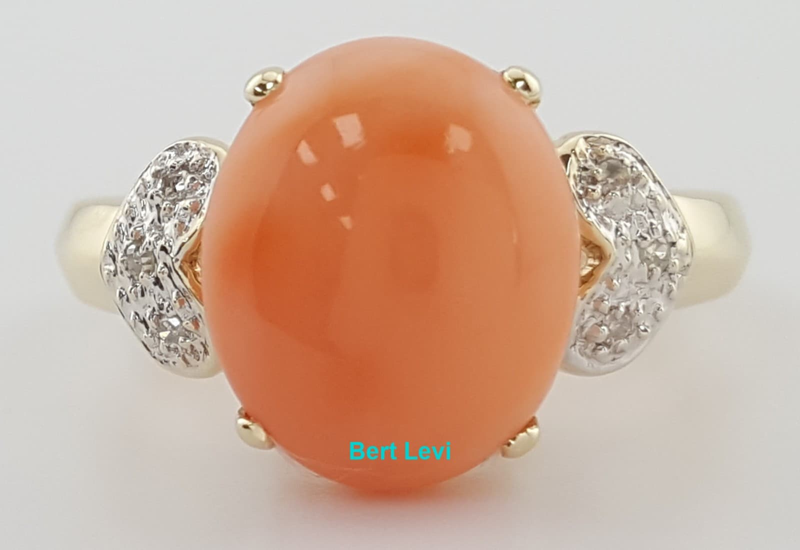 Vintage Coral Diamond Ring 14K Yellow Gold 12.2 x 10.2 mm
