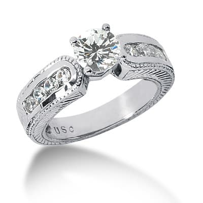 Ladies 14KT White Gold Platinum Fancy Engagement Set ENS609-A