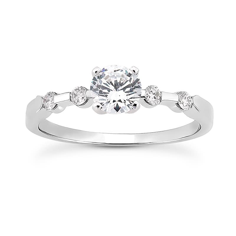 Ladies 14KT White Gold Platinum Round Diamond Tailored Engagement Set ENS3063-A