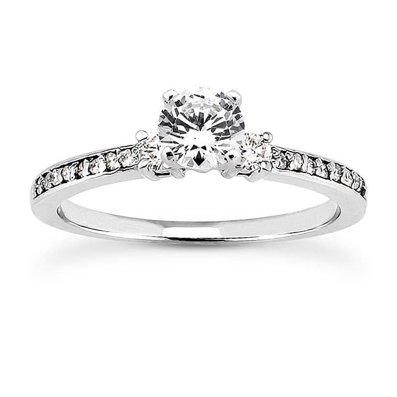 Ladies 14KT White Gold Platinum Round Diamond Tailored Engagement Set ENS3101-A