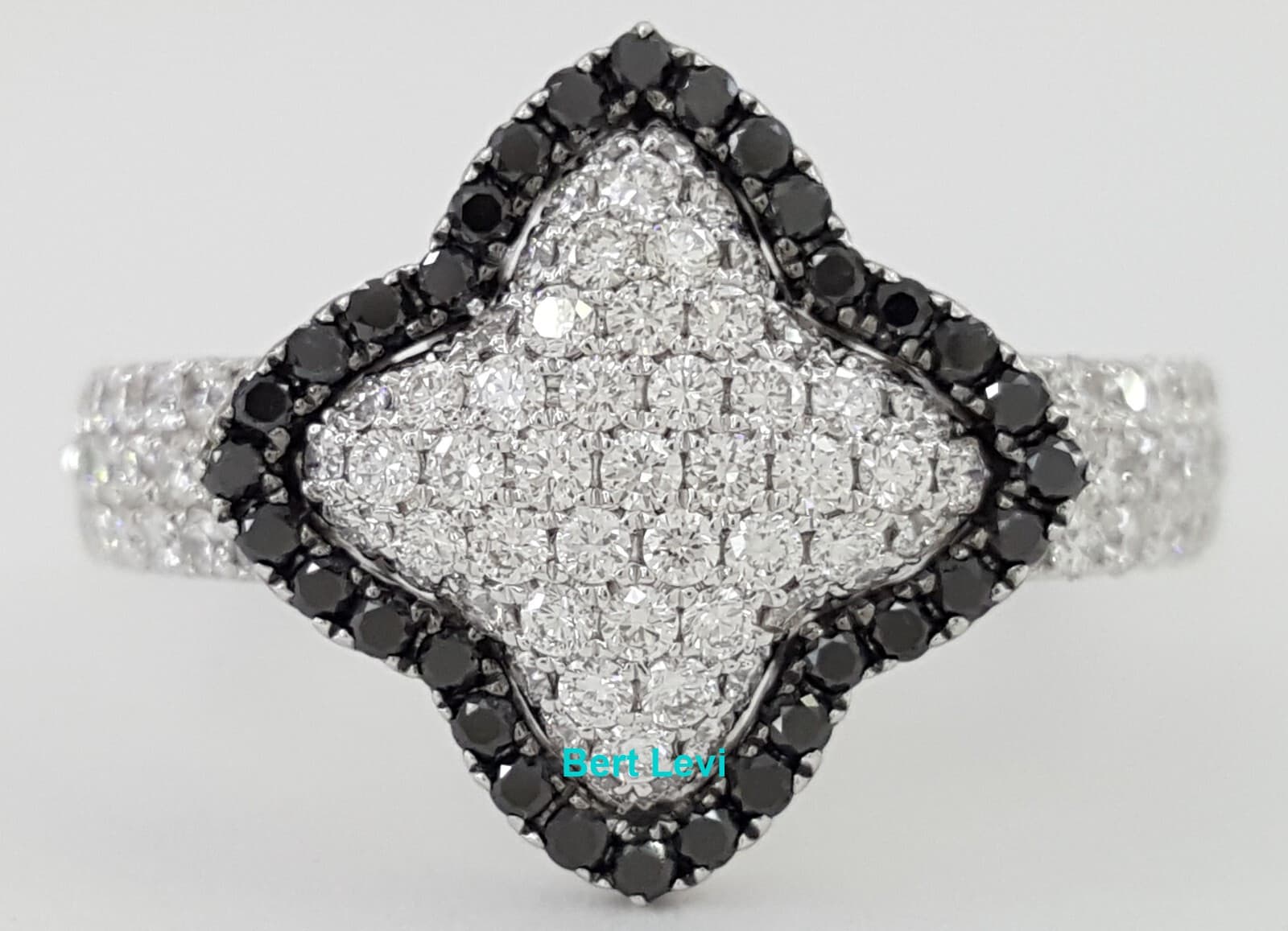 Spark Creations Quatrefoil Clover White Black Diamond Ring 1 ct 18K White Gold