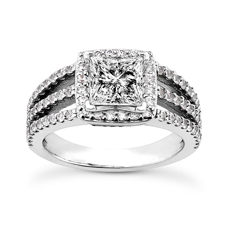 Ladies 14KT White Gold Platinum Round Diamond Tailored Engagement Set ENS3267-A
