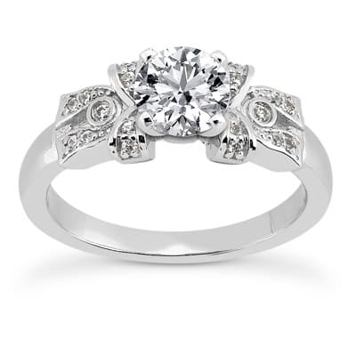 Ladies 14KT White Gold Platinum Antique Engagement Set ENS3309-A