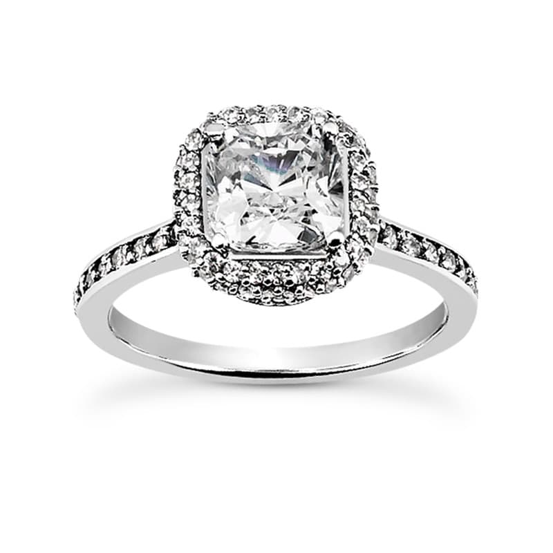 Ladies 14KT White Gold Platinum Halo Engagement Set ENS1677-A