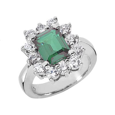 Ladies 14KT White Gold Platinum Emerald Cut Diamond Color Stone Ring CSR198