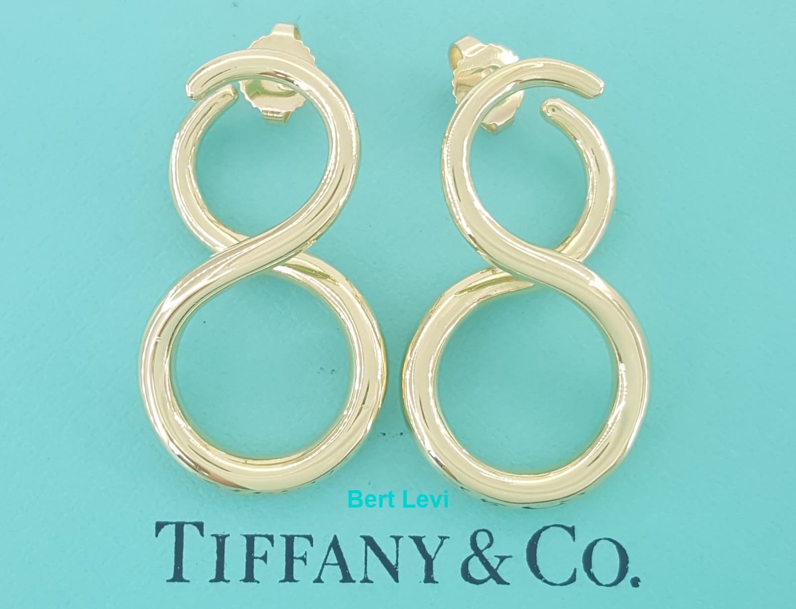 Tiffany & Co Infinity Large 18K Yellow Gold Stud Earrings 14.3 Grams 1.2" 1990’s