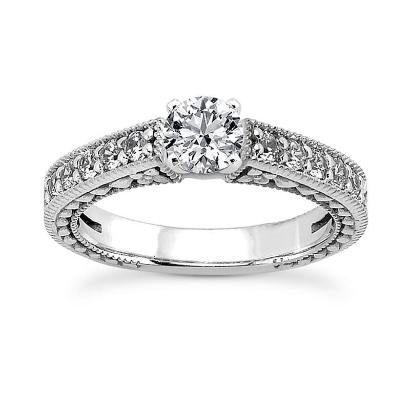 Ladies 14KT White Gold Platinum Round Diamond Tailored Engagement Set ENS3519-A