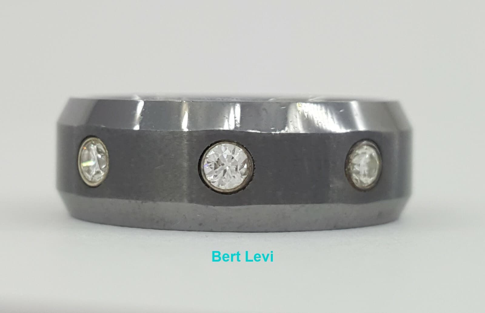 Benchmark CF97601TG 0.2 ct 3 Round Cut Diamond Beveled Edge Tungsten Band 7 mm