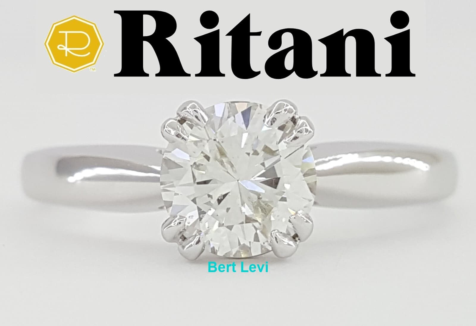 Ritani Natural Round Diamond Solitaire Engagement Ring 1.01 ct 14k & Platinum