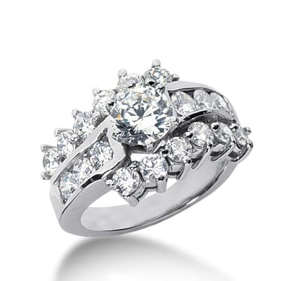 Ladies 14KT White Gold Platinum Round Diamond Fancy Engagement Ring ENR3067