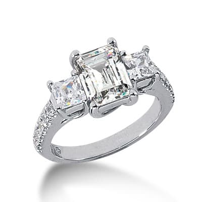 Ladies 14KT White Gold Platinum Three Stones Engagement Ring ENR3073