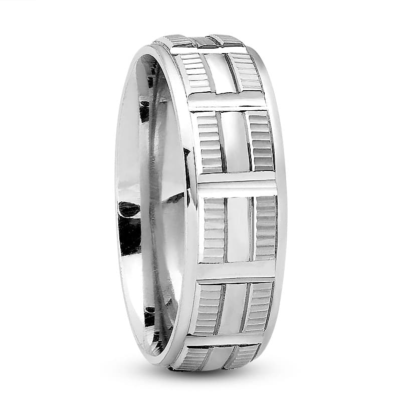 Mens 14KT White Gold Platinum Traditional Wedding Band M717