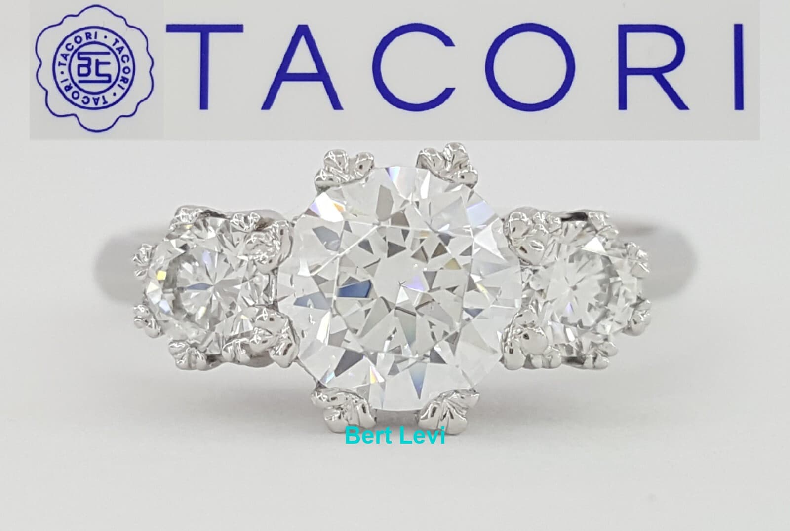 0.47 ct TACORI Platinum 3-Stone Round Semi-Mount Engagement Ring Rtl $5,320