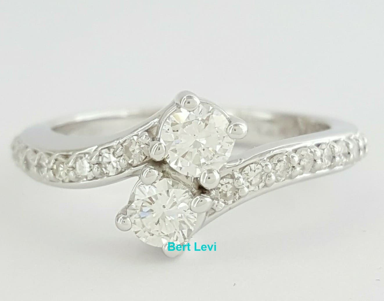 Two-Stone 0.72 ct 14K White Gold Round Cut Diamond Engagement Ring