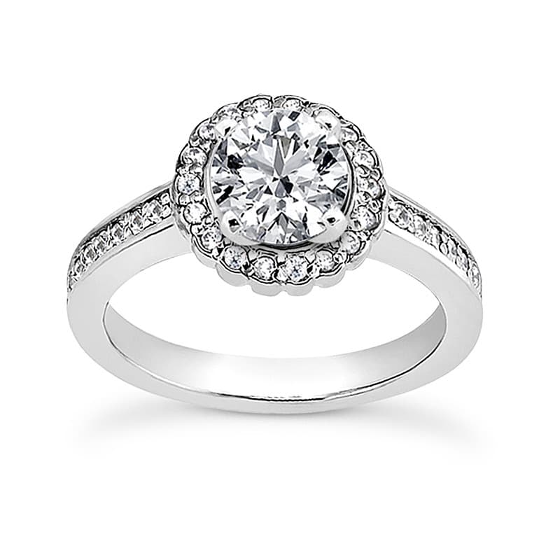 Ladies 14KT White Gold Platinum Round Diamond Tailored Engagement Set ENS3176-A