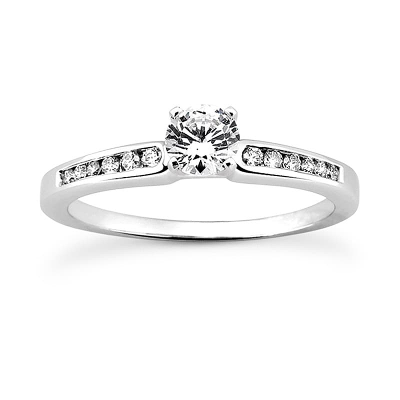 Ladies 14KT White Gold Platinum Round Diamond Tailored Engagement Set ENS3093-A