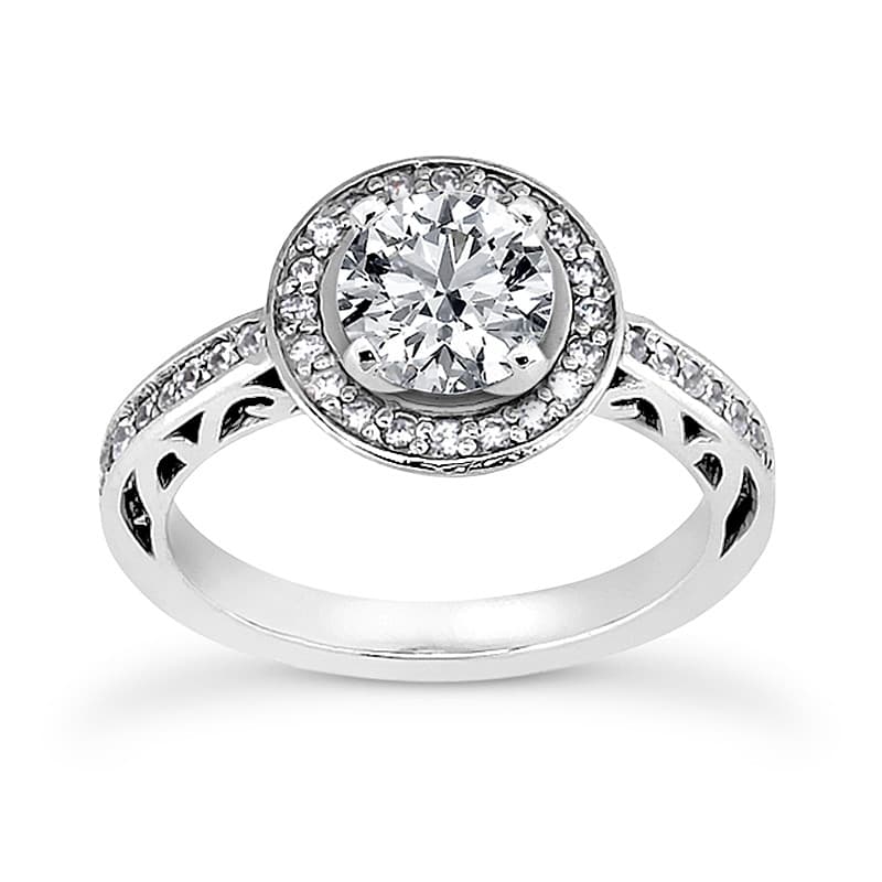 Ladies 14KT White Gold Platinum Round Diamond Tailored Engagement Set ENS3182-A