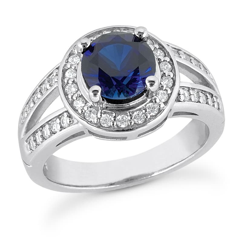 Ladies 14KT White Gold Platinum Round Diamond Color Stone Ring CSR497