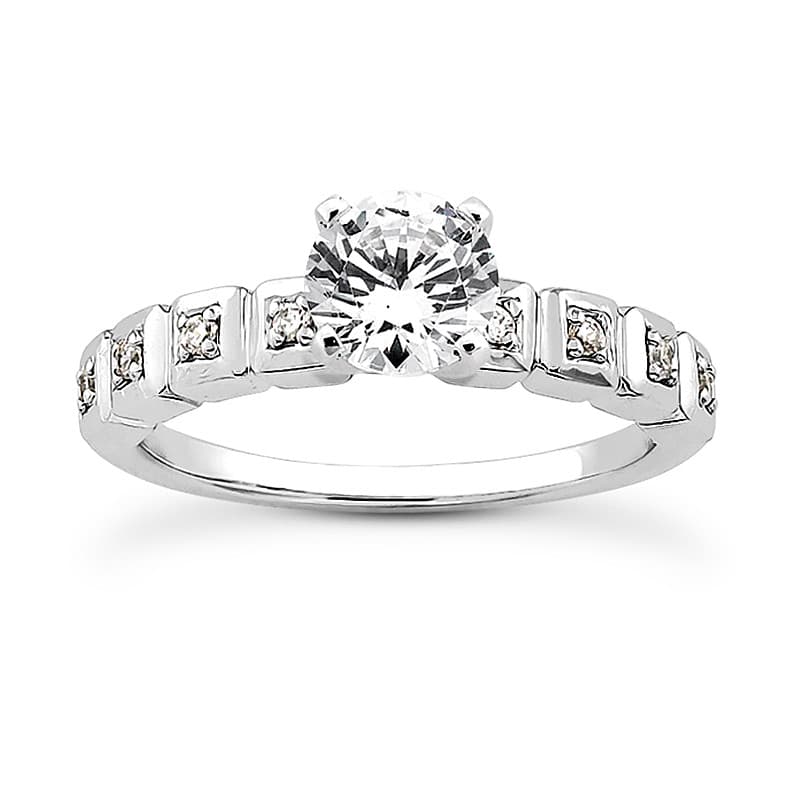 Ladies 14KT White Gold Platinum Round Diamond Tailored Engagement Set ENS3047-A
