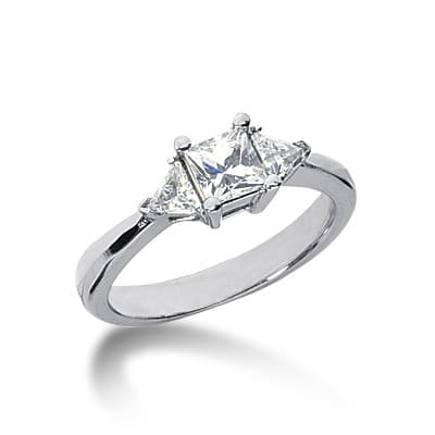 Ladies 14KT White Gold Platinum Three Stones Engagement Ring ENR353