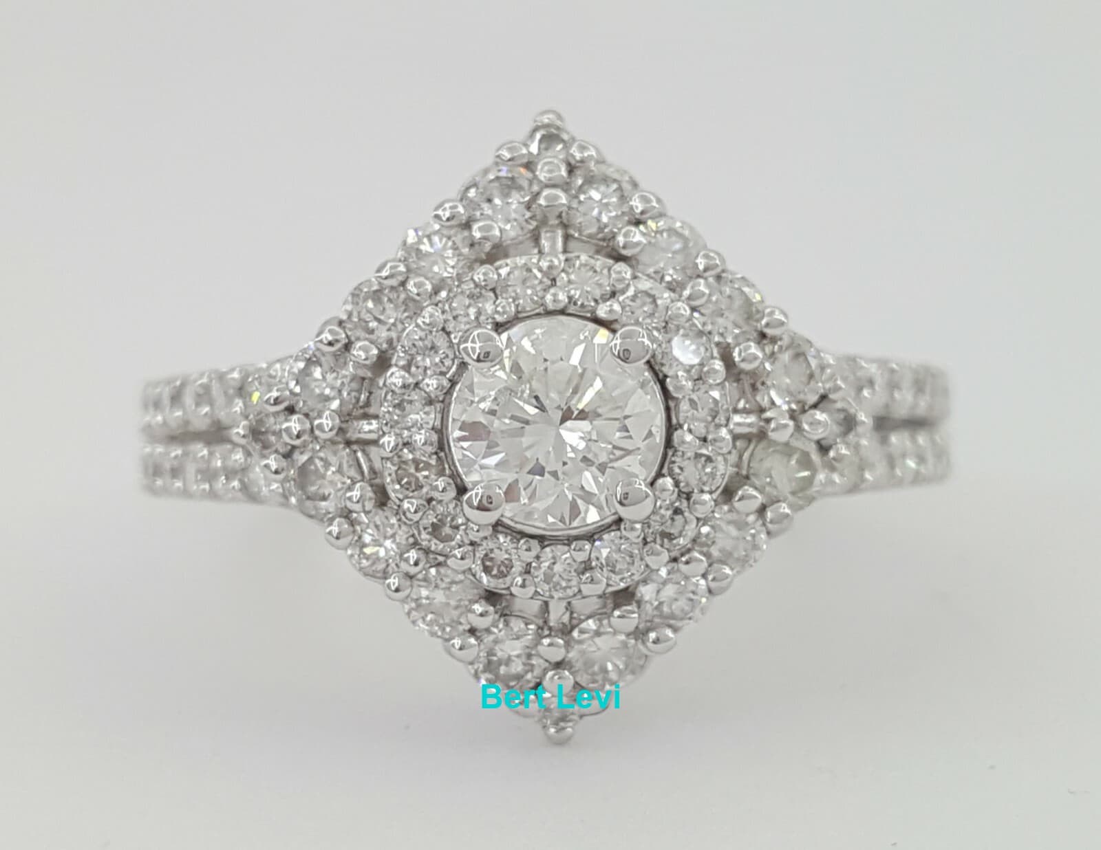 Round Diamond Double Halo Split Shank Engagement Ring 1 ct 14k White Gold $3,995