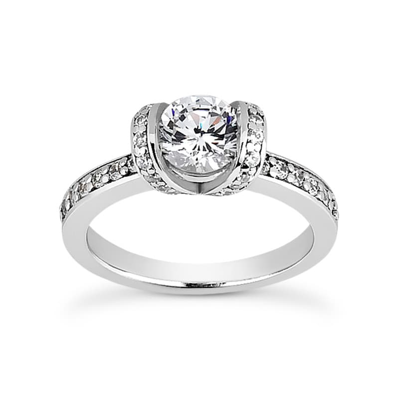 Ladies 14KT White Gold Platinum Round Diamond Fancy Engagement Ring ENR8432