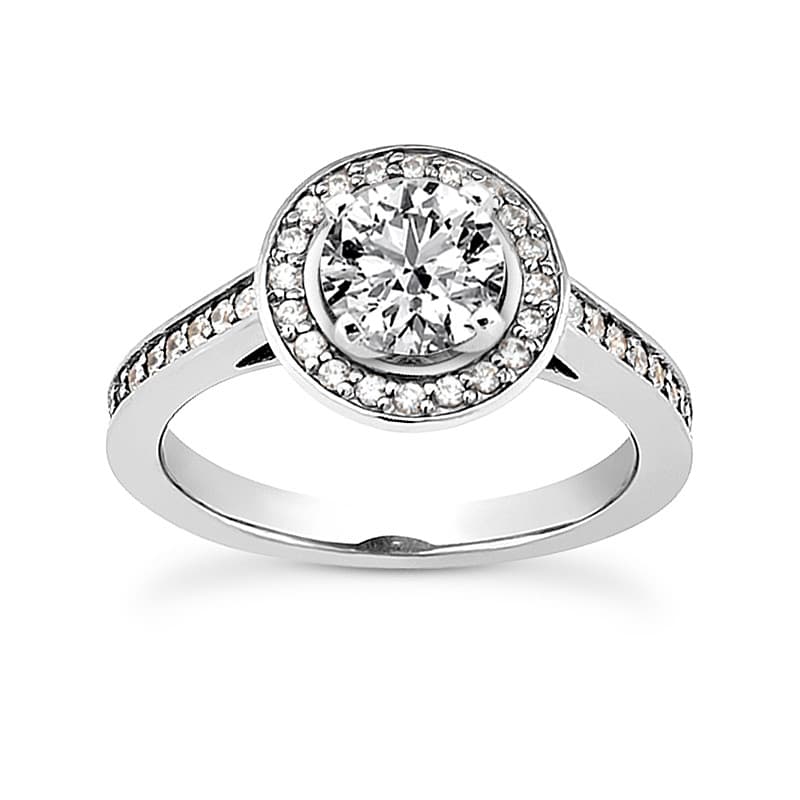 Ladies 14KT White Gold Platinum Round Diamond Tailored Engagement Set ENS3164-A