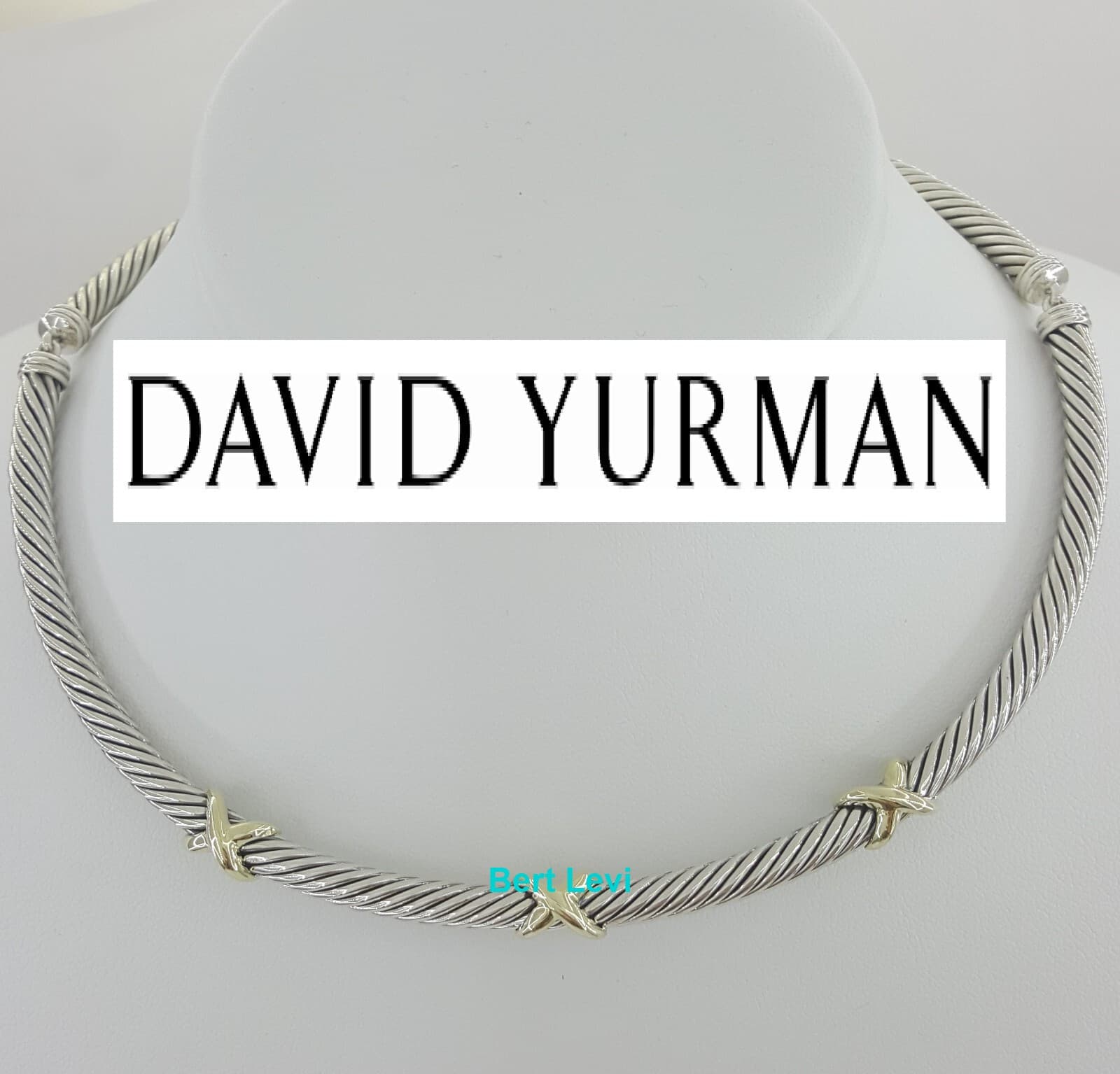 David Yurman Triple "X" Cable Collar Necklace 14k Yellow Gold & Silver