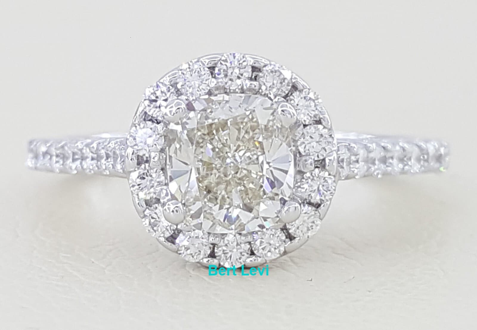 Cushion Brilliant Diamond Halo Engagement Ring 1.27 ct 14k White Gold Rtl $6K