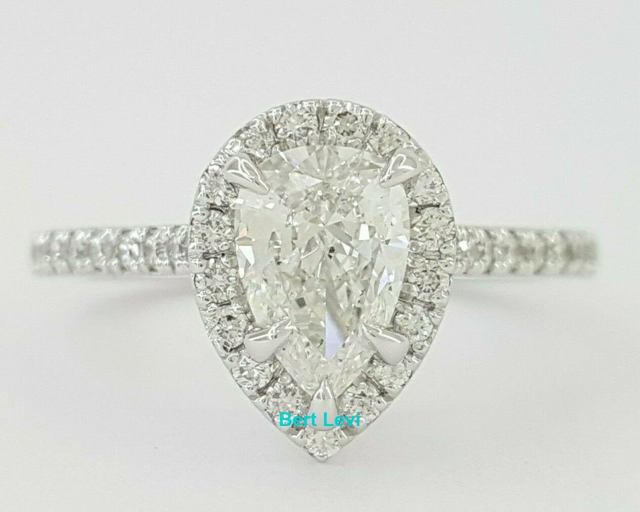 1.11 ct Platinum Pear Brilliant Cut Diamond Halo Engagement Ring GIA Rtl $7,000
