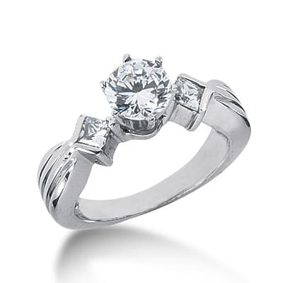 Ladies 14KT White Gold Platinum Three Stones Engagement Ring ENR1728