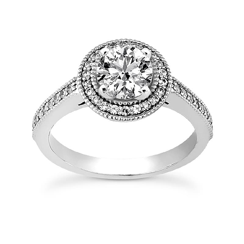 Ladies 14KT White Gold Platinum Round Diamond Tailored Engagement Set ENS3145-A