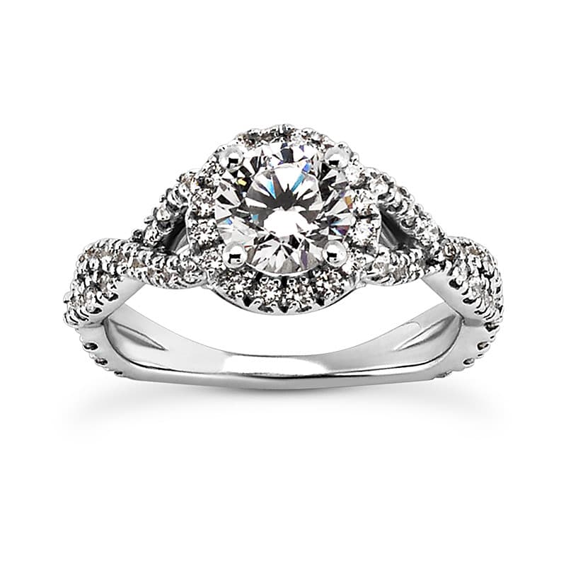 Ladies 14KT White Gold Platinum Round Diamond Halo Engagement Set ENS2241-1.5-A