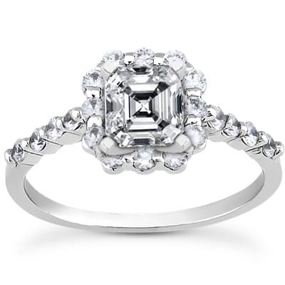Ladies 14KT White Gold Platinum Round Diamond Tailored Engagement Set ENS3162-A
