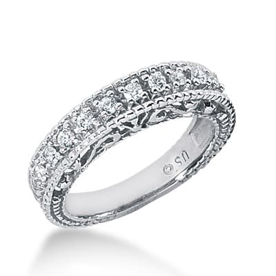 Ladies 14KT White Gold Platinum Round Diamond Wedding Band WB2370