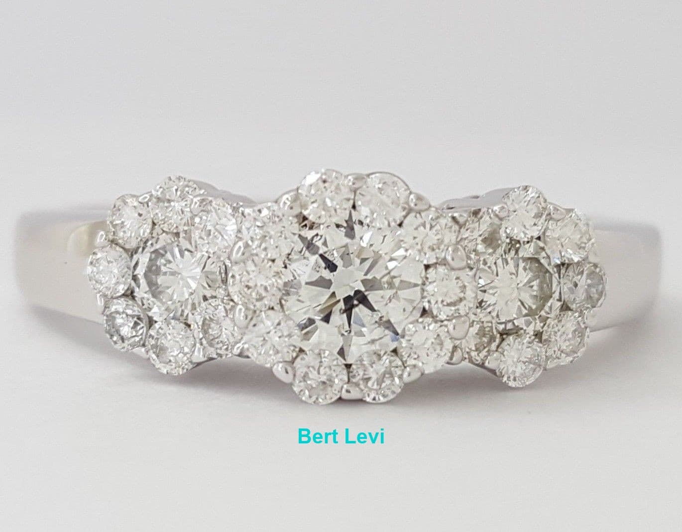 Round Cut Diamond Cluster Halo 3-Stone 0.95 ct 14K White Gold Engagement Ring