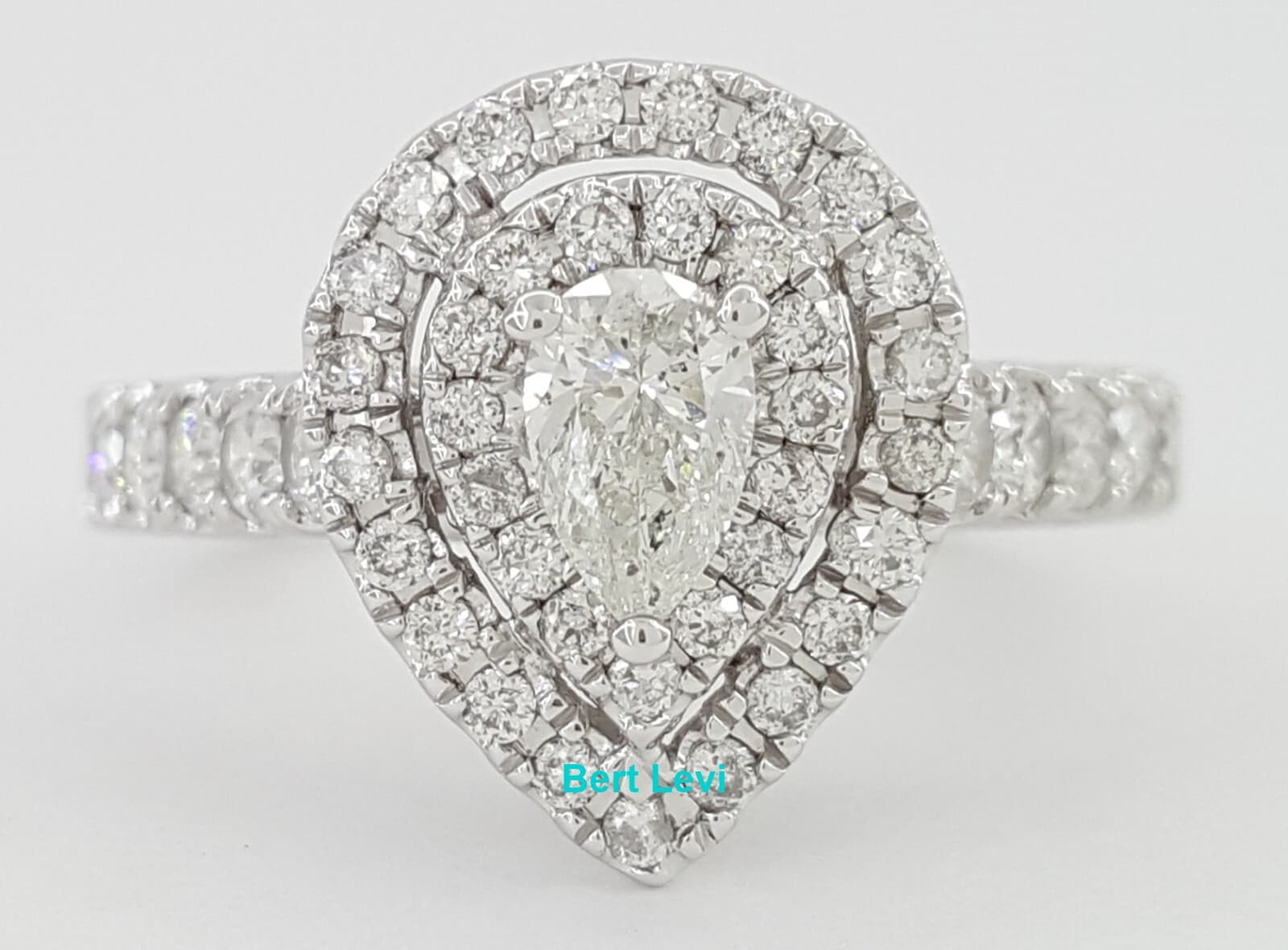 Pear Cut Diamond Double Halo Engagement Ring 1 ct 14K White Gold