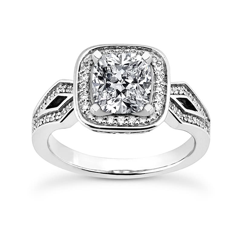 Ladies 14KT White Gold Platinum Round Diamond Tailored Engagement Set ENS3240-A