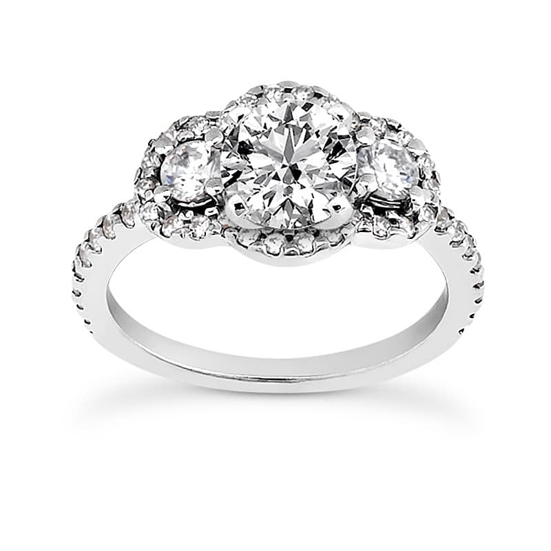 Ladies 14KT White Gold Platinum Round Diamond Tailored Engagement Set ENS3179-A