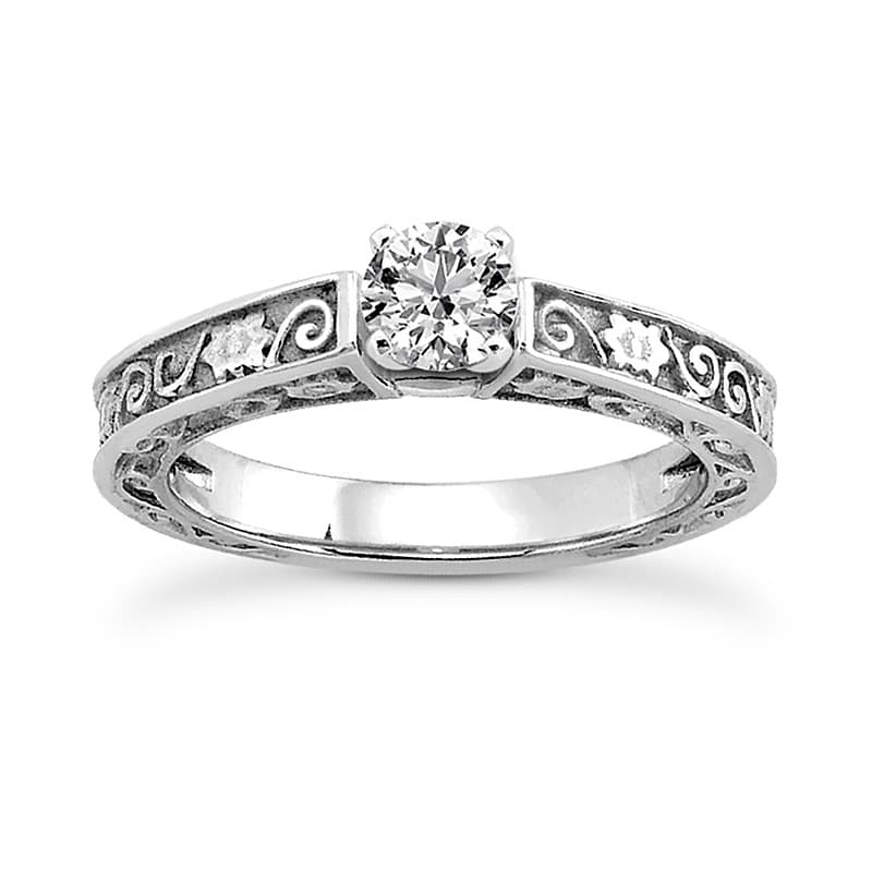 Ladies 14KT White Gold Platinum Solitaire Engagement Set ENS3597-A