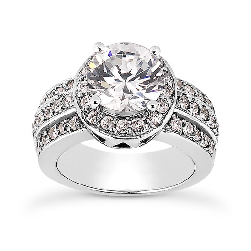 Ladies 14KT White Gold Platinum Round Diamond Halo Engagement Ring ENR8545