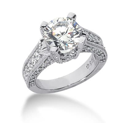 Ladies 14KT White Gold Platinum Fancy Engagement Set ENS785-A