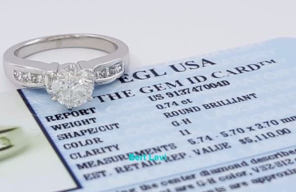 Platinum Round Cut Diamond Engagement Ring 1.06 ct EGL-USA GemID Rtl $5,110