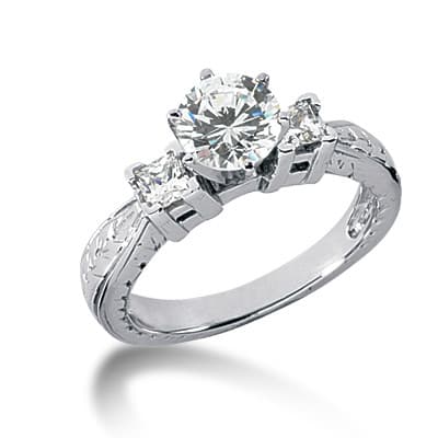 Ladies 14KT White Gold Platinum Three Stones Engagement Ring ENR1194