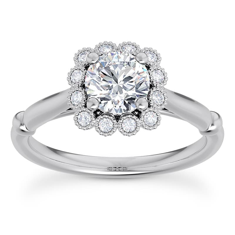 Ladies 14KT White Gold Platinum Round Diamond Halo Engagement Ring ENS2423-1-A
