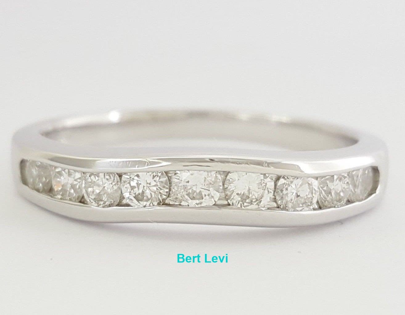 0.45 ct 14K White Gold Round Diamond Slight Curve Channel Set Wedding Band 4 mm