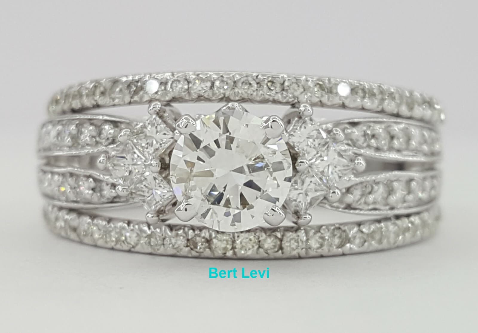 Round Brilliant Cut Diamond Engagement Ring 2 Wedding Band Set 1.61 ct 14K Gold
