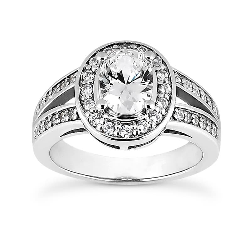 Ladies 14KT White Gold Platinum Oval Cut Diamond Halo Engagement Ring ENR7002